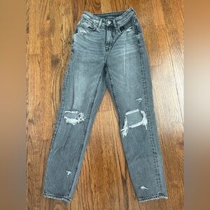American Eagle dark gray distressed mom jeans